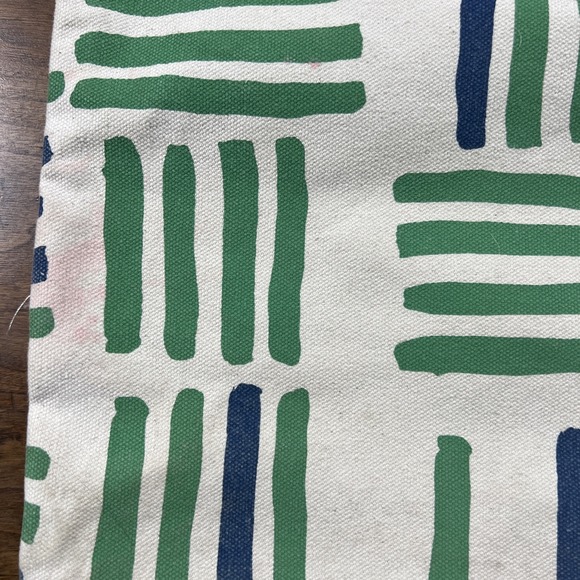 ANTHROPOLOGIE ERIN FLETT CANVAS BAG IVORY Green Blue Leather Double Strap - Picture 10 of 14